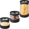 Relaxdays Vorratsgläser mit Deckel, 3er Set, Glas, Silikon, 450 & 1000 ml, mikrowellengeeignet, transparent/schwarz - Transparent