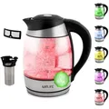 WINLIFE Glaswasserkocher Edelstahl 1,8 Liter Temperatureinstellung Temperaturwahl 60, 70, 80, 90, 100°C Farbwechsel LED| Teekessel Glaswasserkoche...