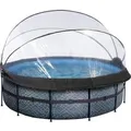 EXIT Stone Pool Grau ø 427 x 122 cm m. Sandfilterpumpe, Abdeckung u. Wärmepumpe