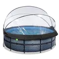 EXIT Toys Stone Pool mit Abdeckung - ø427x122cm - Großer, Runder Rahmenpool mit Sandfilterpumpe, Wärmepumpe und Poolleiter - Extra tiefer Pool - Für Sauberes und Warmes Poolwasser - Grau