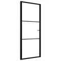 vidaXL Innentür mit Montagematerialien Industrie-Stil Wohnungstür Zimmertür Glastür Tür ESG Glas Aluminium 83x201,5cm Schwarz Aluminiumgriff