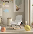Kinder-Schaukelstuhl Massivholzkufen hochwertige Polsterung - Bouclé Creme-Weiß
