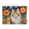 CALVENDO Puzzle Katze gemalt nach van Gogh mit Blumen 1000 Teile Lege-Größe 64x48cm Foto-Puzzle für glückliche Stunden