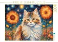 CALVENDO Puzzle Katze gemalt nach Van Gogh mit Blumen | 1000 Teile Lege-Größe 64 x 48 cm Foto-Puzzle für glückliche Stunden