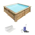 Gre Rechteckpool CITY mit Bodenschutzflies und Filteranlage (Set, 3-tlg), Kiefernholz, BxLxH: 225x225x68 cm