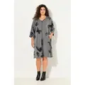 Ulla Popken Midikleid Kleid Schmetterlinge 2-Wege-Zipper V-Ausschnitt grau 46/48