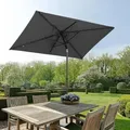 Sekey Sonnenschirm Balkon 200 x 125 cm Rechteckig Gartenschrim 8 Streben Marktschrim Terrassenschirm mit Schnellöffnungs-Knopf UV50+ - Grau