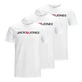 JACK & JONES Herren Shirts T-Shirts Logo Tee Crew Neck 3er Pack, Farbe:Weiß, Artikel:- White/White/White, Größe:M