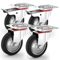 PRIOstahl Schwerlastrollen Set 4 x 75mm Transportrollen mit Bremse bis 200kg Vollgummi Lenkrollen Industrierollen für Werkstatt Werkbank Werkzeugwagen oder Transportroller Möbelrollen