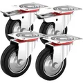 PRIOstahl Schwerlastrolle Set 4-teilig, 75mm Ø, Gummi, Tragkraft 150kg, mit Bremse