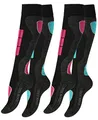 2 Paar Original VCA® SKI Funktionssocken, Wintersport Socken mit Spezial Polsterung,Gr.-39/42,Pink/Turquoise