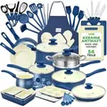 NutriChef Kochgeschirr Set 54-tlg – Pfannen, Töpfe, Küchenhelfer Blau– Mit Messer, Backformen, Zubehör – Für Induktion, Gas und Elektro
