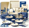NutriChef Kochgeschirr Set 54-tlg – Pfannen, Töpfe, Küchenhelfer Blau– Mit Messer, Backformen, Zubehör – Für Induktion, Gas und Elektro – Gesund und fettarm kochen