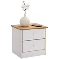 IDIMEX Nachttisch Rondo,Kommode aus Kiefer massiv, weiß/braun lackiert, 2 Schubladen, Landhausstil, Massivholz