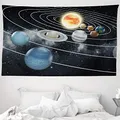 ABAKUHAUS Galaxis Wandteppich und Tagesdecke, Sonnensystem Sonne Planeten aus Weiches Mikrofaser Stoff Waschbar ohne Verblassen Digitaldruck, 230 x 140 cm, Schwarz Grau