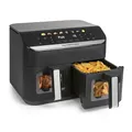 GOURMETmaxx AirGenius Heißluftfritteuse, 9 L - 2 x 4,5 L Airfryer | Fritteuse mit 8 Programmen | Heißluftfritteuse 2 Kammern - 2 Speisen gleichzeitig, für max. 8 Personen | Multi-Color Touchscreen