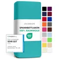 Jacobson Jersey Spannbettlaken Spannbetttuch Baumwolle Bettlaken (180x200-200x200 cm, Türkis)