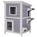 lionto Outdoor Katzenhaus zum Spielen und Ausruhen, Holzhaus für Katzen mit wetterfestem Bitumendach, 56x52x82 cm, Fenster und 3 Zugängen, robuste Katzenhütte mit Aufbauanleitung, grau/weiß