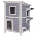 lionto Tierhaus Katzenhaus, Katzenvilla, mit klappbarem Dach, wetterfest, 56 cm x 52 cm x 82 cm, grau-weiß
