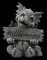 Gartenfigur - Drache mit Willkommen Schild - Fantasy Garten Wohndeko Drachenkind