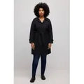 Ulla Popken Wintermantel Trenchcoat A-Linie Hemdkragen Bindegürtel schwarz 46/48
