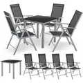 Juskys Aluminium Gartengarnitur Milano Gartenmöbel Set mit Tisch und 4 Stühlen Silber-Grau mit schwarzer Kunstfaser Alu Sitzgruppe Balkonmöbel - Grau/Schwarz