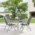 Juskys Aluminium Gartengarnitur Milano 4+1 — 4 Hochlehner Stühle verstellbar & klappbar mit Tisch — Gartenmöbel Set 5-teilig wetterfest — Silber