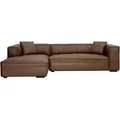Vintage Ecksofa links 3-4 Sitzer aus braunem Leder und schwarzem Holz COBAIN