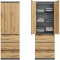 Home Collective Kleiderschrank, Garderobenschrank, Mehrzweckschrank 2-türig mit 3 Einlegeböden & 3 Schubladen | Schrank für Schlafzimmer, Flur o... - Grau/Braun