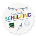itenga 10x Aufkleber Sticker Endlich Schulkind weiss Freiform 12cm Schulanfang