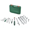 Bosch Ratschen Set 1/4" + 1/2", 57-teilig (Zwei robuste Ratschen; 55 Zubehöre; Hohes Drehmoment; Verriegelungsknopf; Intuitiver Richtungswechsel; Gebogener Hals; Ergonomischer Softgrip; Tragekoffer)