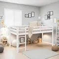 Homestyle4u Hochbett 90x200 Weiß Massivholz Kinderhochbett Kiefer - Weiß