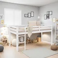 Hochbett Kinder 90x200 Weiß Massivholz mit Leiter & Rausfallschutz Homestyle4u