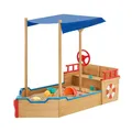 Juskys Sandkasten Käpt'n Pit mit Bodenplane & Dach - Holz Piratenschiff Boot - Sandkiste Sandbox