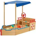 Juskys Sandkasten Käpt’n Pit - Plane & Dach - Holz Piratenschiff Boot - Sandkiste Sandbox