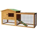 PawHut Hasenstall 2 Ebenen Kaninchenstall aus Tannenholz Winterfest Doppelstockhaus mit Freilaufgehege Rampe 150x52x68 cm Kaninchenkäfig Outdoor Kleintierstall für Hasen Kaninchen Meerschweinchen Gelb
