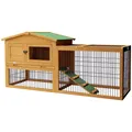 PawHut Kleintierstall 2 Ebenen, aus Tannenholz, winterfest, mit Freilaufgehege, Rampe, Tannenholz, Gelb, 150 cm x 52 cm x 68 cm, Gelb
