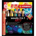 STABILO Buntstift STABILO woody 3 in 1 ARTY Buntstift - 6er Set mit Spitzer - 10 mm