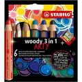 STABILO Buntstift Woody 3 in 1 - ARTY, 6er Set mit Spitzer 10mm Mine rot