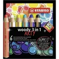 STABILO Buntstifte woody 3in1 ARTY mit Spitzer 10cm 6 Stück Kartonetui
