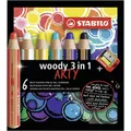 STABILO woody 3in1 ARTY Buntstift Wasserfarbe Wachsmalkreide 6 Farben Spitzer