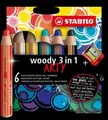STABILO® ARTY WOODY 3IN1 BUNTSTIFT 6ER ETUI MIT SPITZER NEU OVP