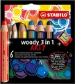 Buntstift Wasserfarbe Wachsmalkreide - STABILO woody 3 in 1 ARTY - 6er Etui