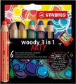 Buntstift, Wasserfarbe & Wachsmalkreide - STABILO woody 3 in 1 - ARTY - 6er Pack