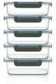 Visario Glas Frischhaltedosen 5er Set – 5× 1040 ml | Große Glasbehälter mit Deckel | Borosilikatglas | Luftdicht & auslaufsicher | BPA-frei | Mikrowelle, Ofen & Spülmaschine geeignet