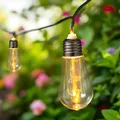 LED Lichterkette mit 10 LED Glühbirnen transparenten kabelgebunden - 450 cm - Garten Dekobeleuchtung wasserfest mit Timer - Party Pavillon Terrasse Balkon Deko Beleuchtung Stimmungslicht
