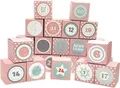 DIY Adventskalender Vorfreude zum Befüllen,Faltschachteln 12x rosa weiße Sterne,12x rosa 7x7x7cm (gefaltet), XL Ziffern pastell/Weihnachten,Aufkleber,Würfelbox,Faltverpackung,Schachteln