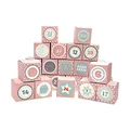 Frau WUNDERVoll® DIY Adventskalender Vorfreude zum Befüllen, Faltschachteln 12x rosa weiße Sterne,12x rosa 7x7x7cm(gefaltet),XL Ziffern pastell/Weihnachten, Würfelbox, Faltverpackung, Schachteln