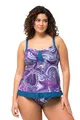 Ulla Popken Damen große Größen Übergrößen Plus Size Tankini, Marmormuster, Softcups, recycelt violett 44 826294832-44