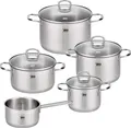 ELO Topfset Jaspis 90835 | 5-teilig Edelstahl | Induktion & Backofen | Glasdeckel | Öl-Dosiersystem | silber